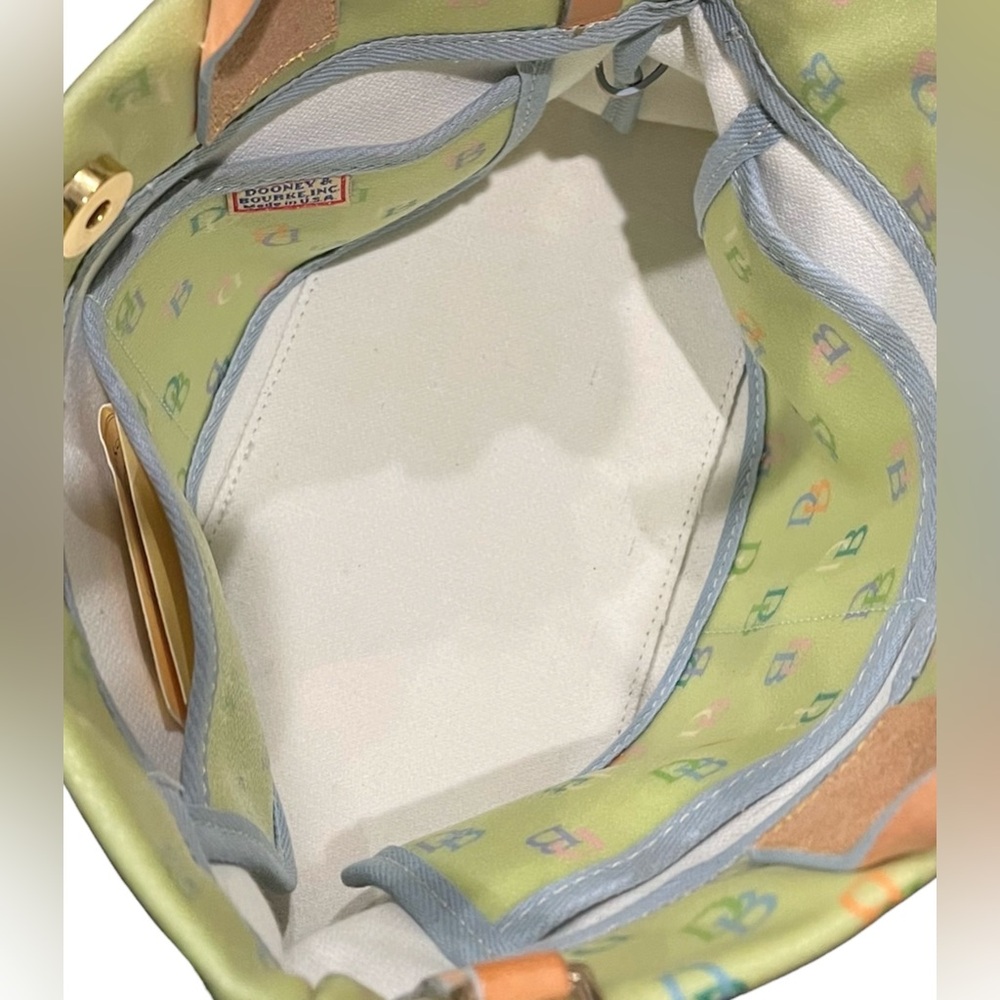 RARE DOONEY & BOURKE VINTAGE Y2K GREEN MULTICOLOR RAINBOW MONOGRAM TASSEL TOTE - Picture 7 of 13